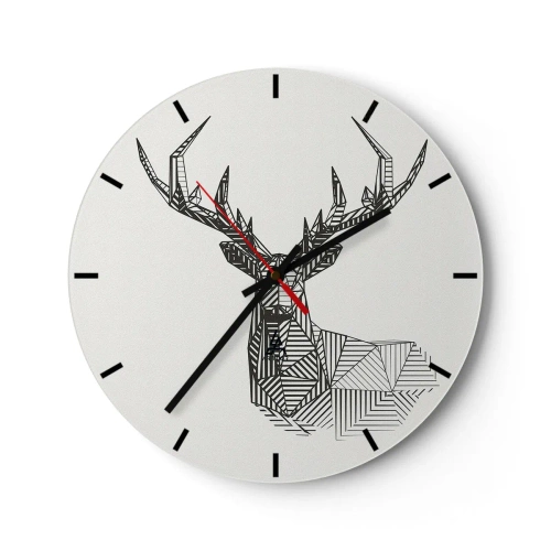 Nástenné hodiny - Geometrický lineárny jeleň na svetlom pozadí - 30x30cm - Jeleň v kubistickom štýle - Moderná nástenná dekorácia do obývacej izby, kuchyne a spálne ARTTOR