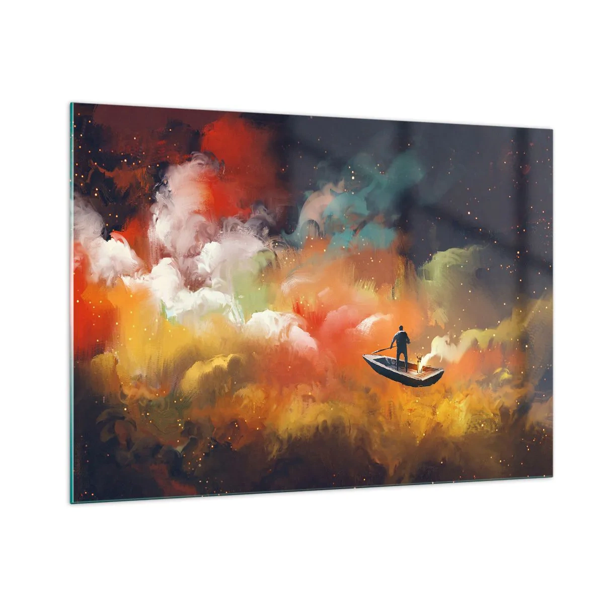 Obraz na skle - Loďou cez galaxiu - 100x70 cm