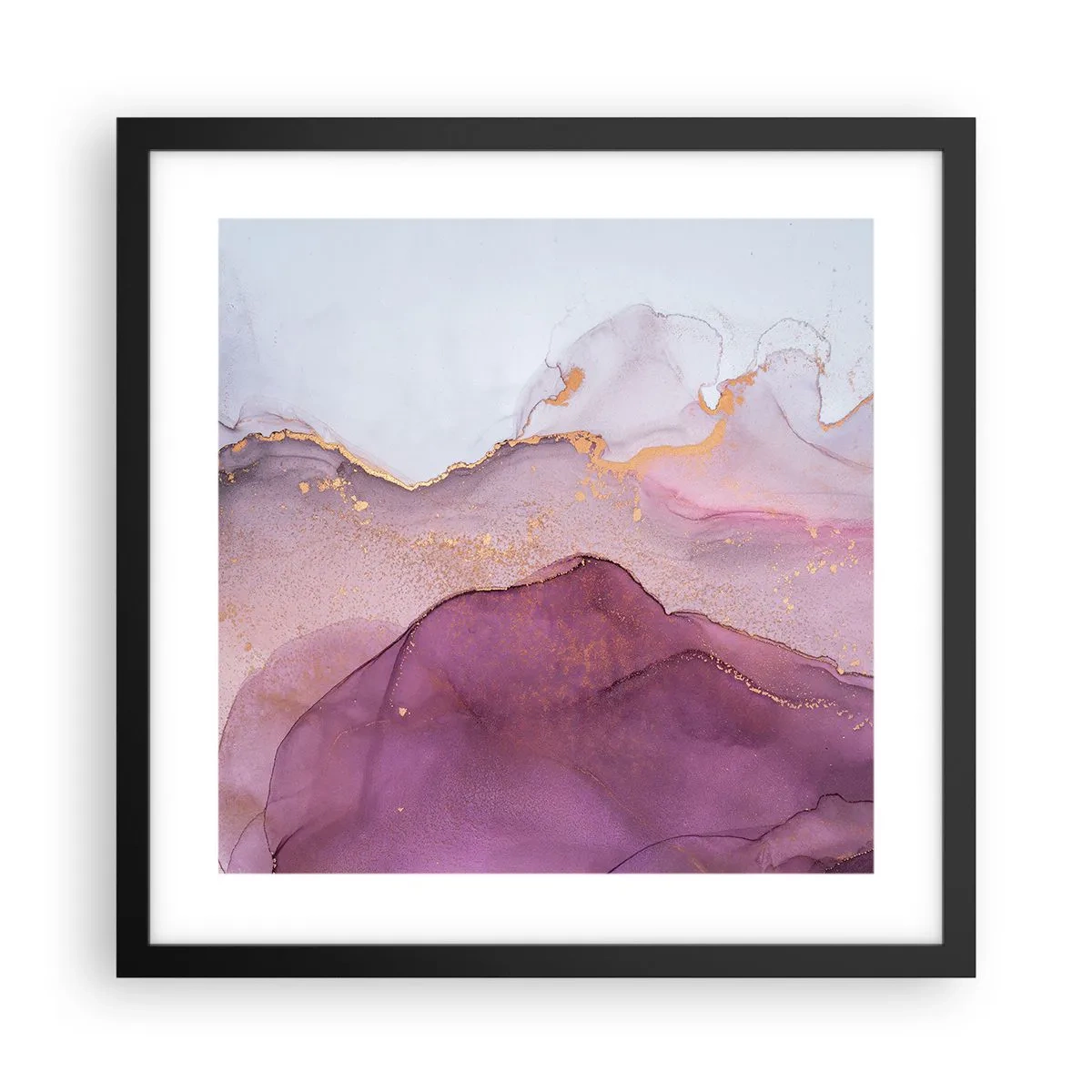 Plagát v čiernom ráme - Fialové a ľalové vlny - 40x40 cm