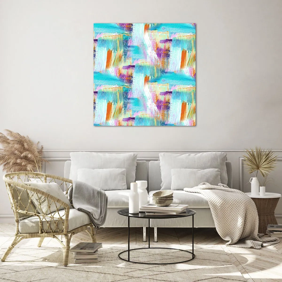 Obraz na skle - Veselé striedavé cákance - 70x70 cm