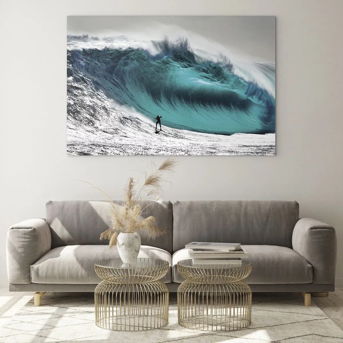 Obraz na skle - Surfer pred obrovskou vlnou - 70x50cm - Výzva prijatá - Moderná nástenná dekorácia do obývacej izby a spálne ARTTOR