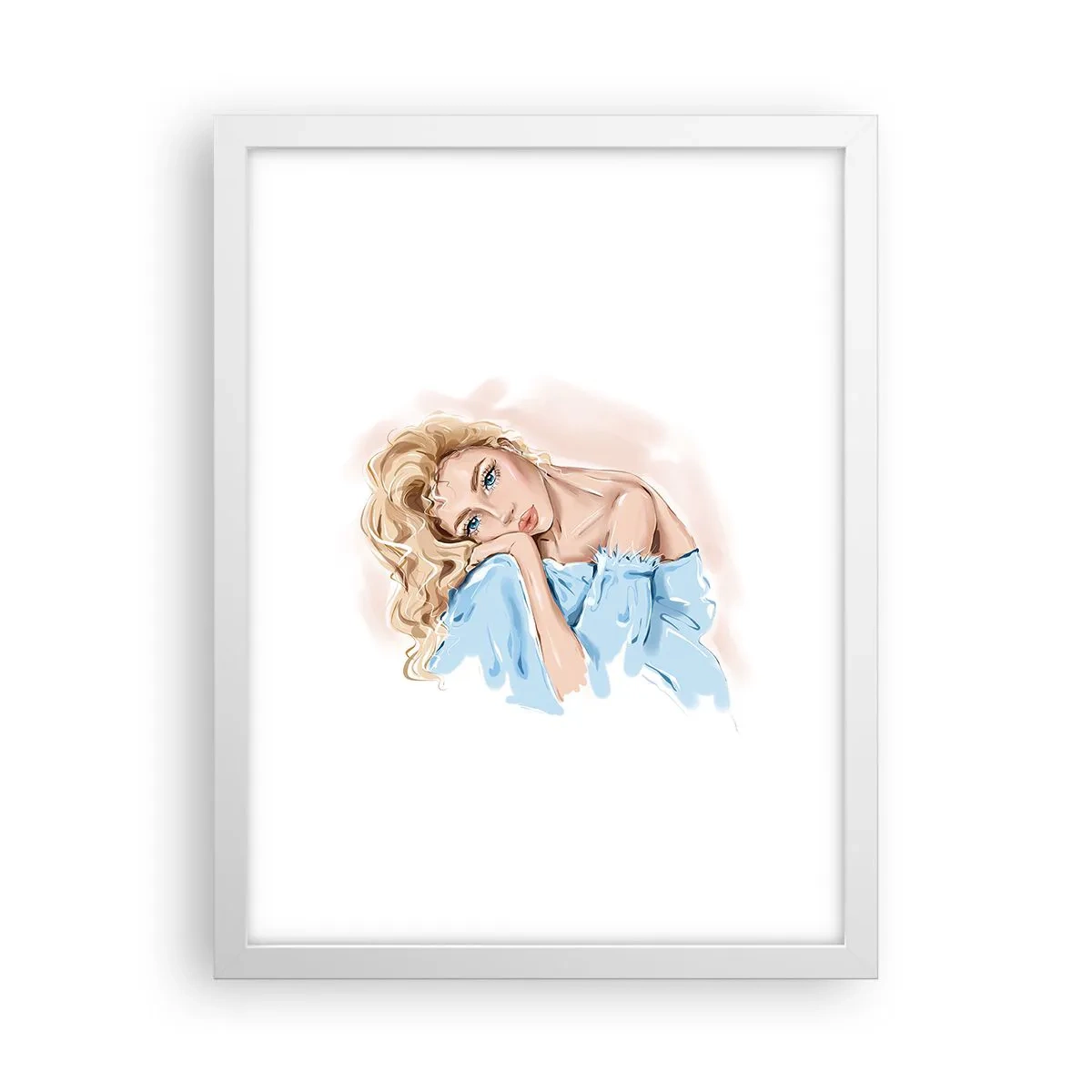 Plagát v bielom ráme - Zasnená v modrej - 30x40 cm