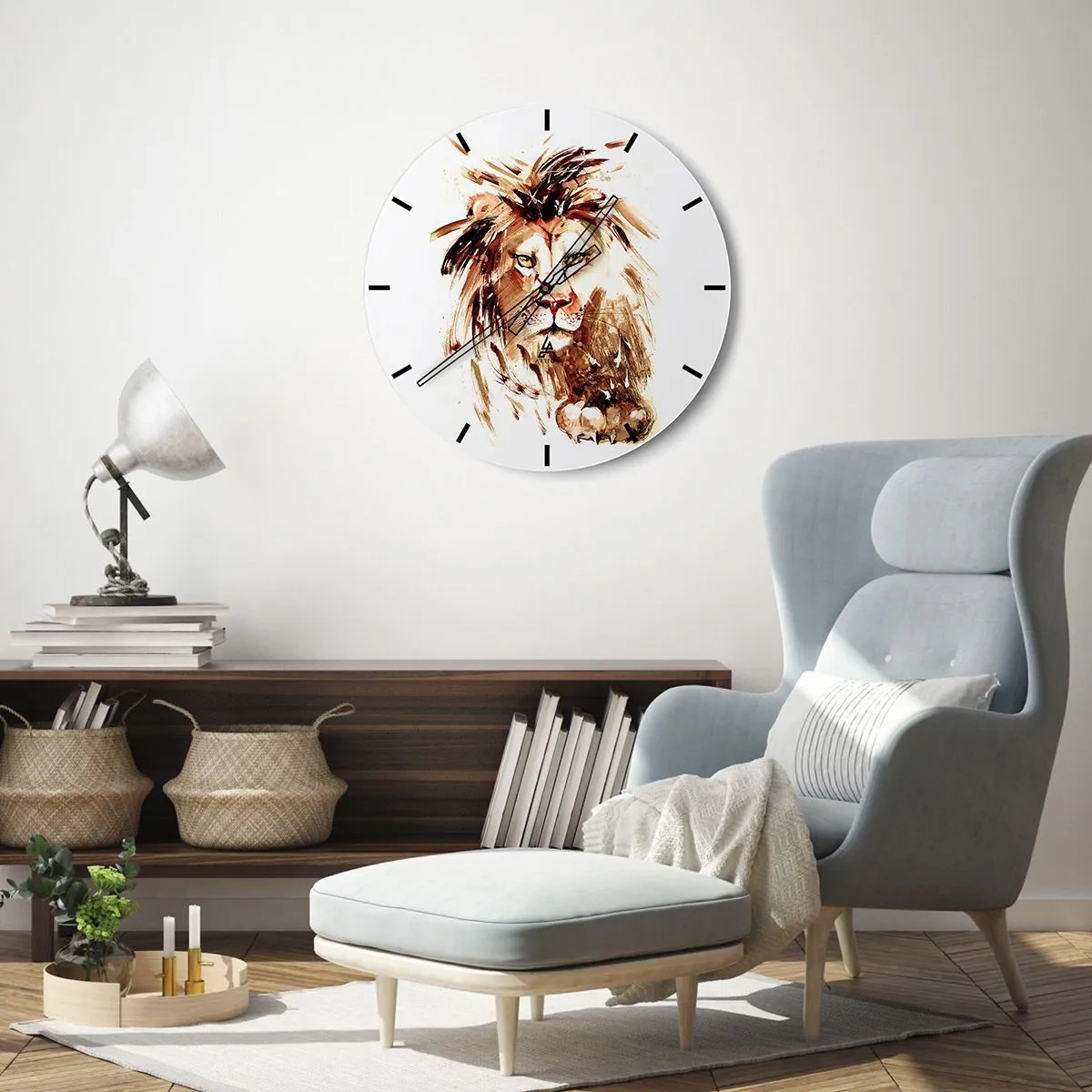 Nástenné hodiny - Portrét leva v odtieňoch hnedej v dynamickej umeleckej forme - 30x30cm - Sila a dôstojnosť - Moderná nástenná dekorácia do obývacej izby, kuchyne a spálne ARTTOR