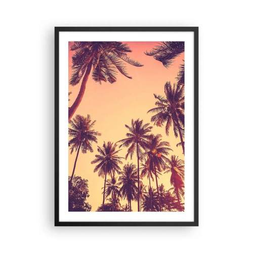 Plagát v čiernom ráme - Palmy v teplých farbách západu slnka - 50x70cm - Tropická variácia - Moderná nástenná dekorácia do obývacej izby a spálne ARTTOR
