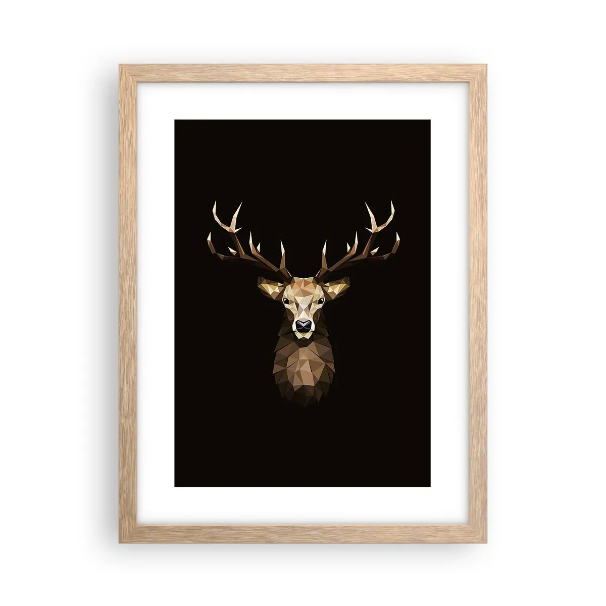 Plagát v ráme zo svetlého duba - Kubistický jeleň - 30x40 cm