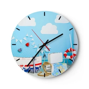 Nástenné hodiny - Námorná téma s modrým pozadím - 30x30cm - Detská túžba za dobrodružstvom - Moderná nástenná dekorácia do obývacej izby, kuchyne a spálne ARTTOR