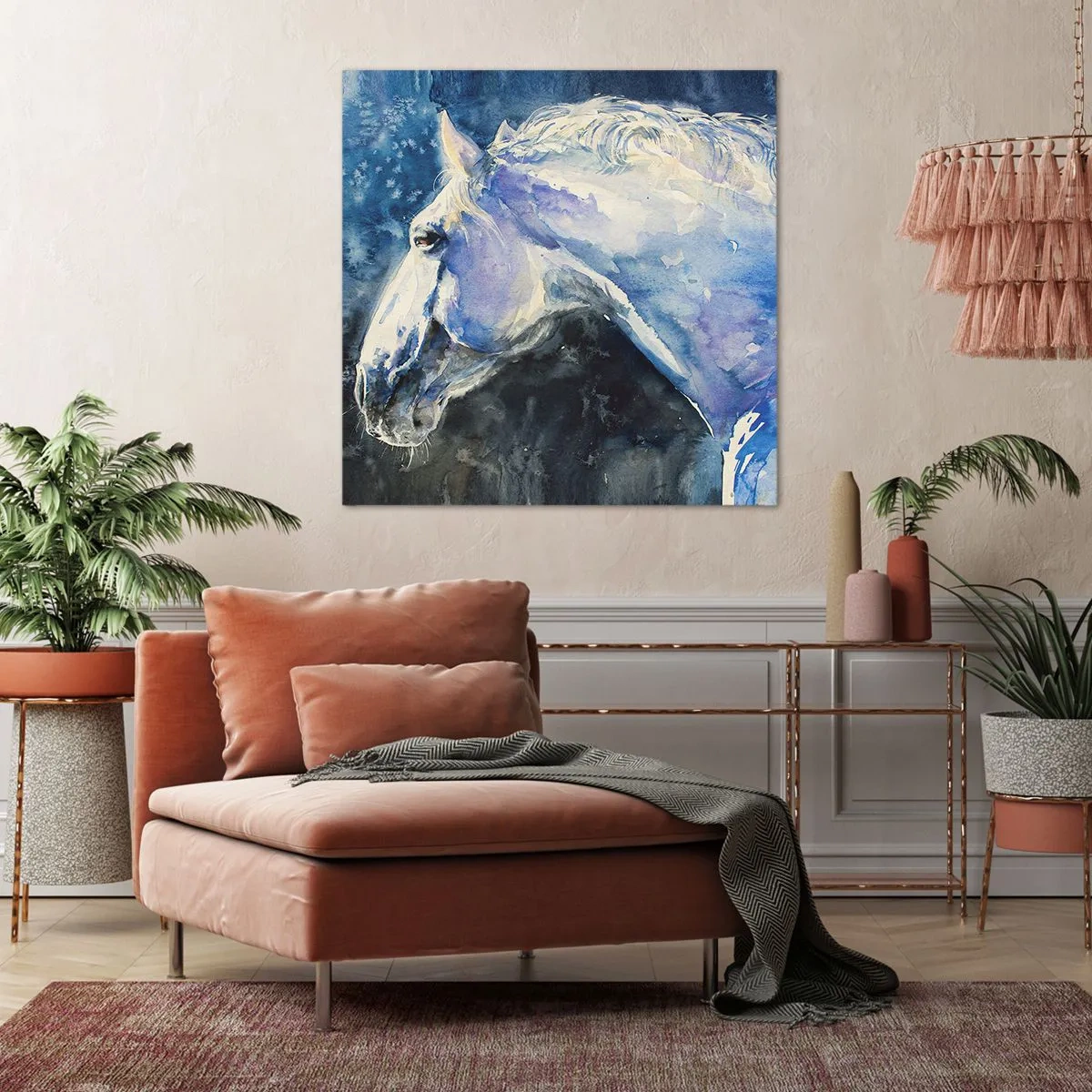 Obraz na plátne - Portrét v modrej žiare - 50x50 cm