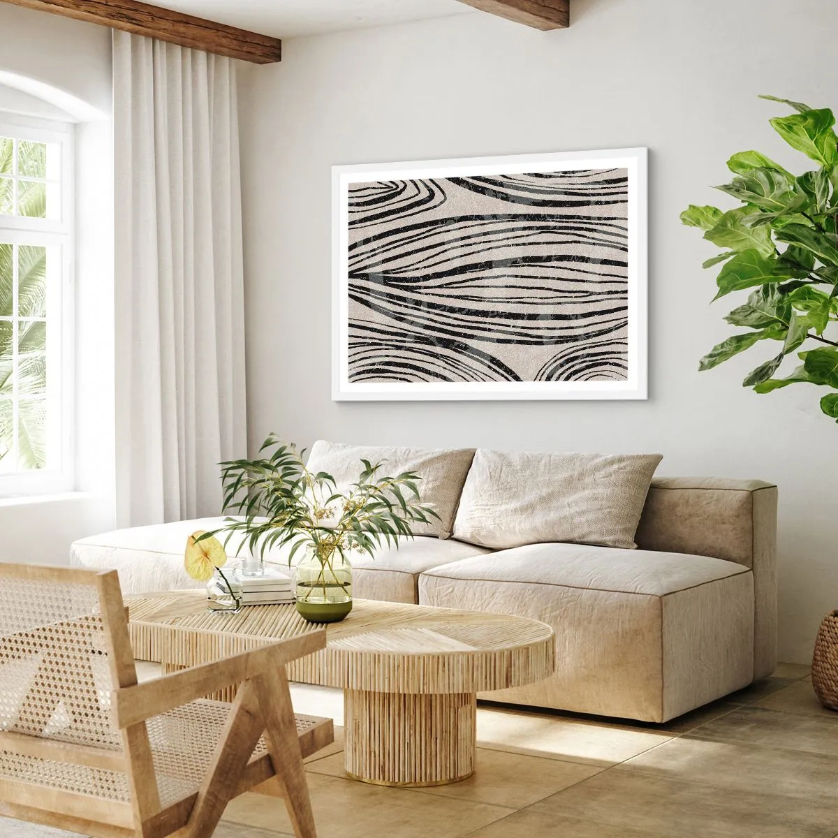 Plagát v bielom ráme - Močiar s líniami - 91x61 cm