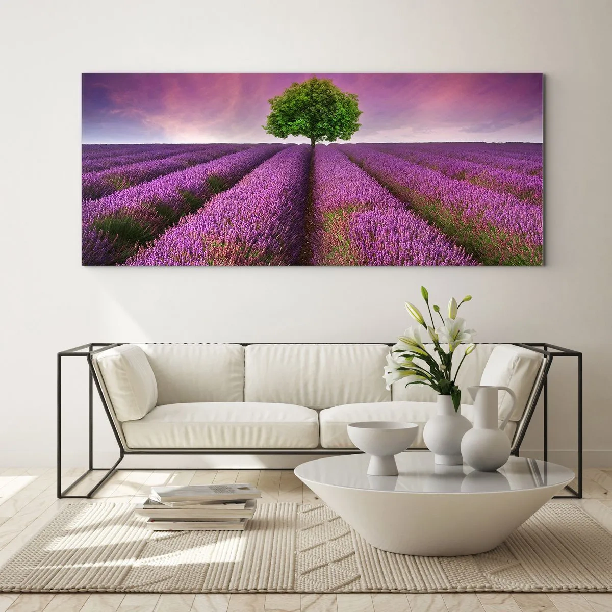 Obraz na skle - Na levanduľových poliach - 100x40 cm