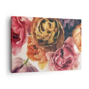 Obraz na plátne - Kytica rôznych kvetov v intenzívnych farbách - 70x50cm - Oslava života - Moderná nástenná dekorácia do obývacej izby a spálne ARTTOR