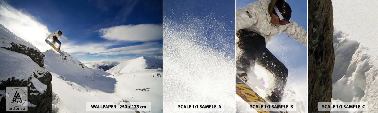 Vzorka Fototapeta Standard Eco - Sloboda bez hraníc - Snowboarding, Krajina, hory - 100x30 cm