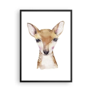 Plagát v čiernom ráme - Akvarelová portrét mladého srnčaťa na bielom pozadí - 50x70cm - Povaha nevinnosti - Moderná nástenná dekorácia do obývacej izby a spálne ARTTOR