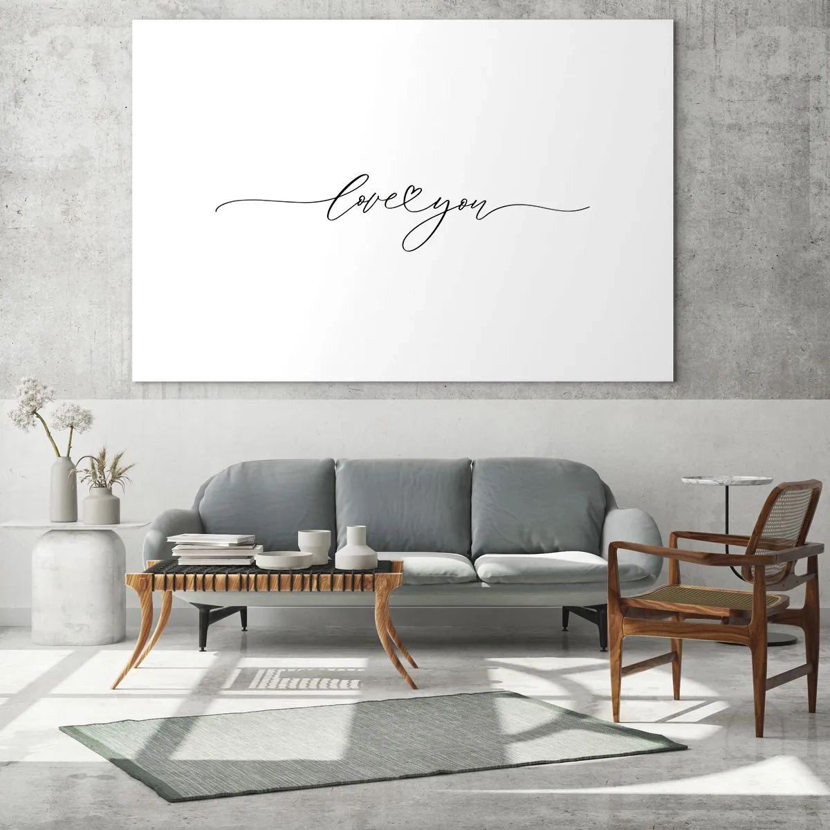 Obraz na skle - Minimalistický nápis „Ľúbim ťa“ na bielom pozadí - 70x50cm - Čierne na bielom - Moderná nástenná dekorácia do obývacej izby a spálne ARTTOR