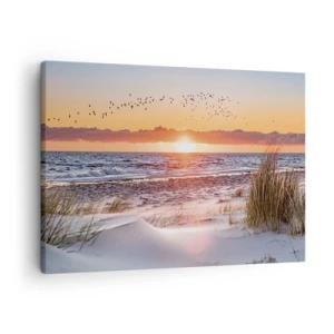 Obraz na plátne - Západ slnka nad morom s výhľadom na duny - 70x50cm - Horizontálna krajina - Moderná nástenná dekorácia do obývacej izby a spálne ARTTOR