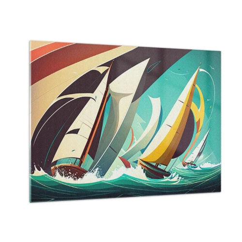 Obraz na skle - Retro štýl ilustrácie plachetníc v rozbúrenom mori - 70x50cm - Ako vychádzať so živlami - Moderná nástenná dekorácia do obývacej izby a spálne ARTTOR