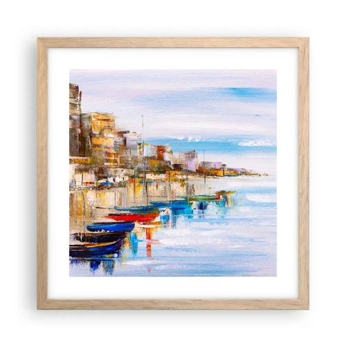 Plagát v ráme zo svetlého duba - Viacfarebný mestský prístav - 40x40 cm