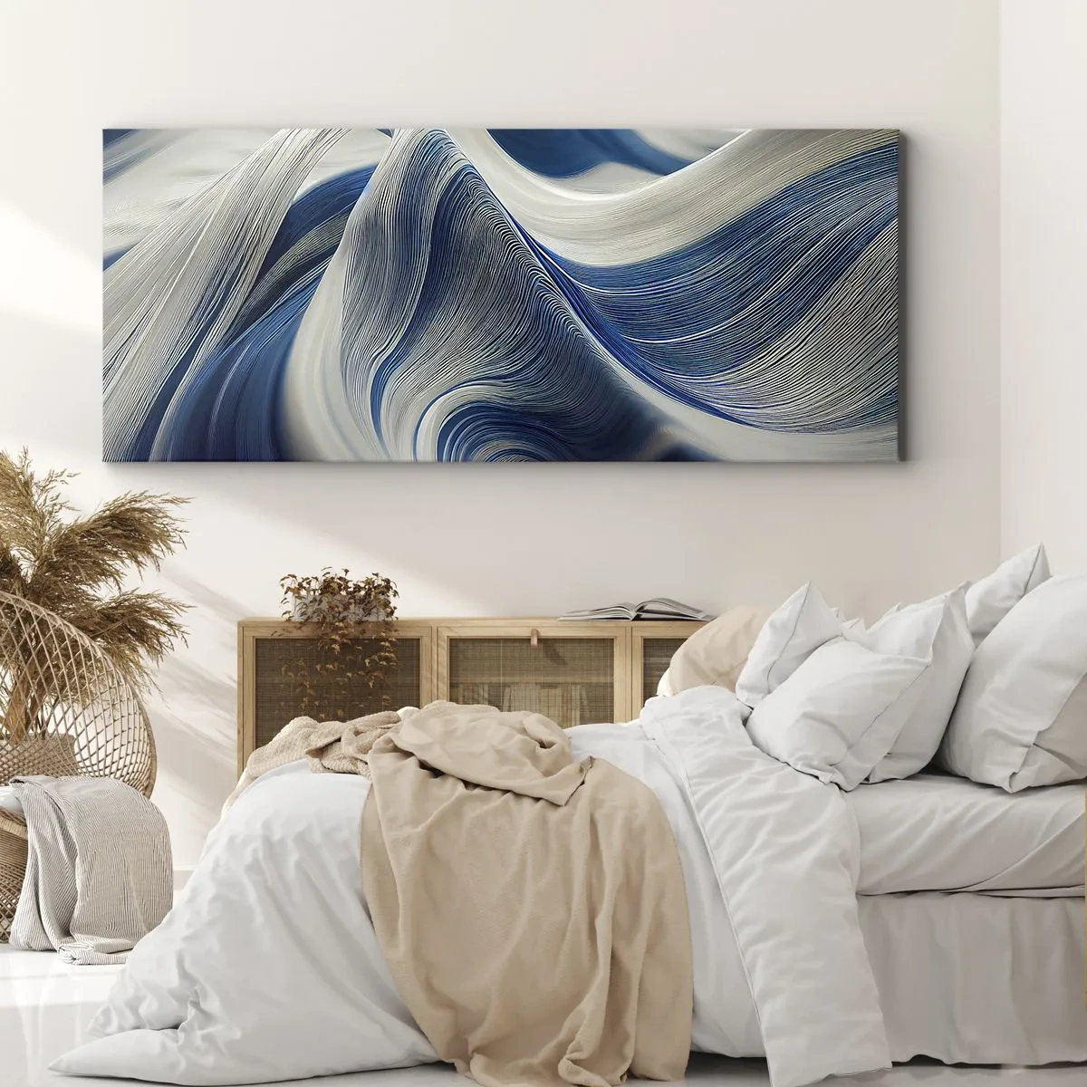 Obraz na plátne - Plynulosť modrej a bielej - 100x40 cm