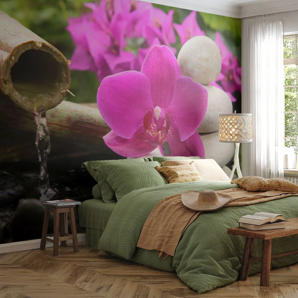 Samolepiaca Fototapeta Deluxe Sticker - Už odpočívaš - Kvety, Bambus, Orchidea - 250x175 cm