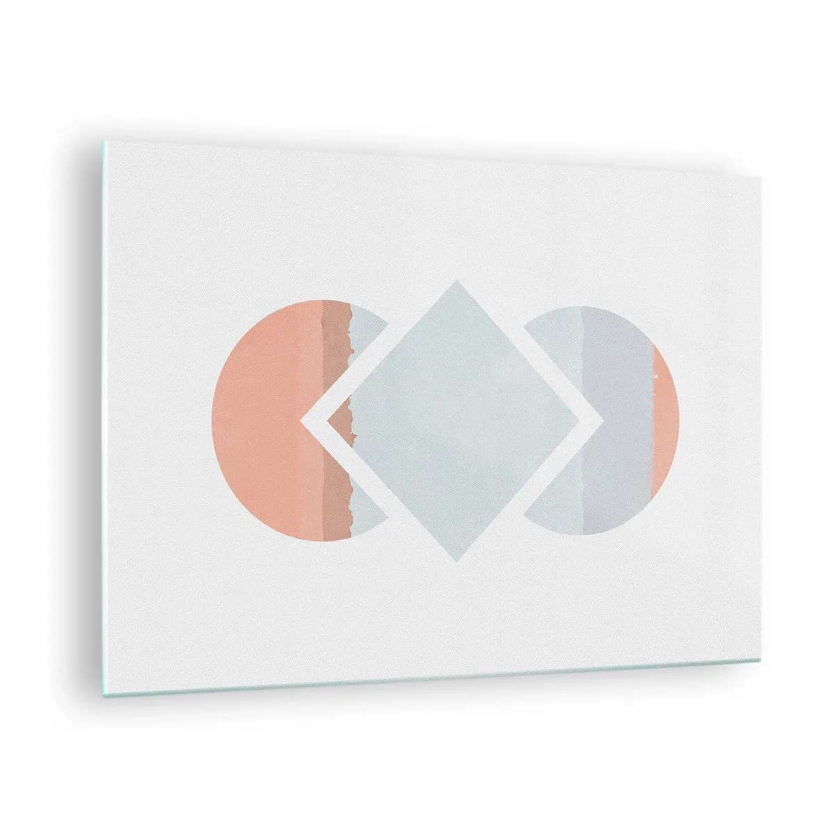 Obraz na skle - Pastelový kosoštvorec v strede medzi polkruhmi na bielom pozadí. - 70x50cm - Situácia je jasná - Moderná nástenná dekorácia do obývacej izby a spálne ARTTOR