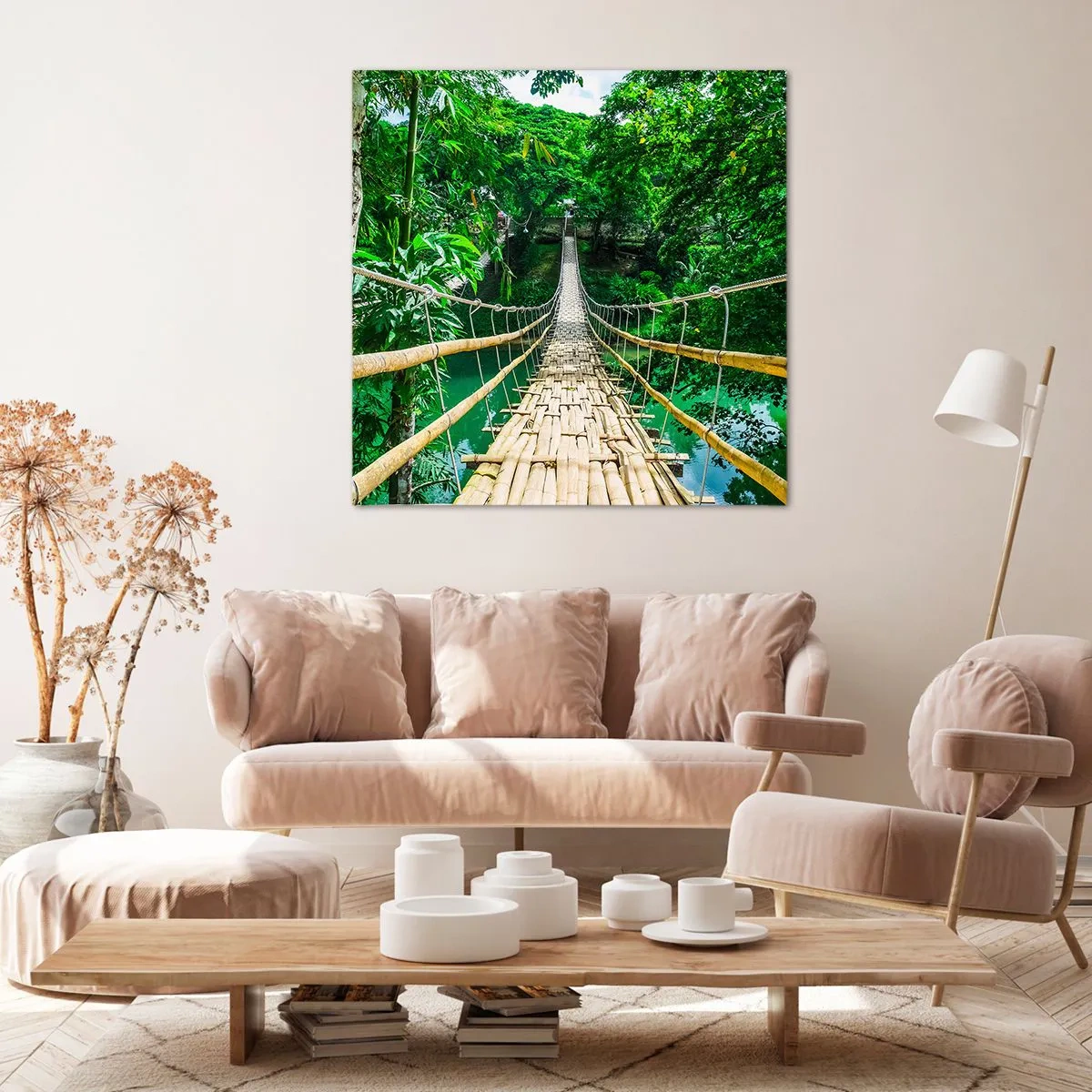 Obraz na plátne - Opičí most nad zeleňou - 70x70 cm
