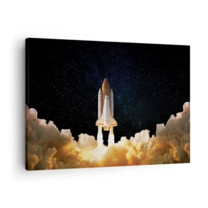 Obraz na plátne - Vesmírna raketa štartuje proti hviezdnej oblohe - 70x50cm - Ad astra! - Moderná nástenná dekorácia do obývacej izby a spálne ARTTOR