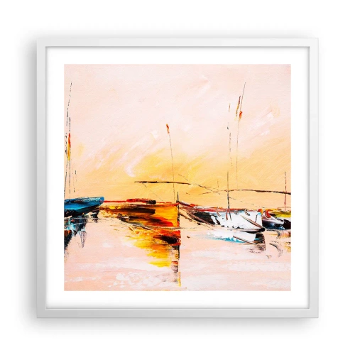 Plagát v bielom ráme - Večer v prístave - 50x50 cm