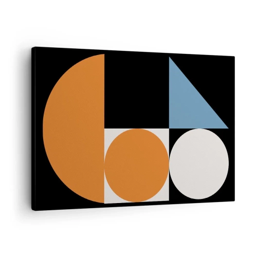 Obraz na plátne - Geometrický vzor s farebnými tvarmi na čiernom pozadí - 70x50cm - Figurínový systém - Moderná nástenná dekorácia do obývacej izby a spálne ARTTOR