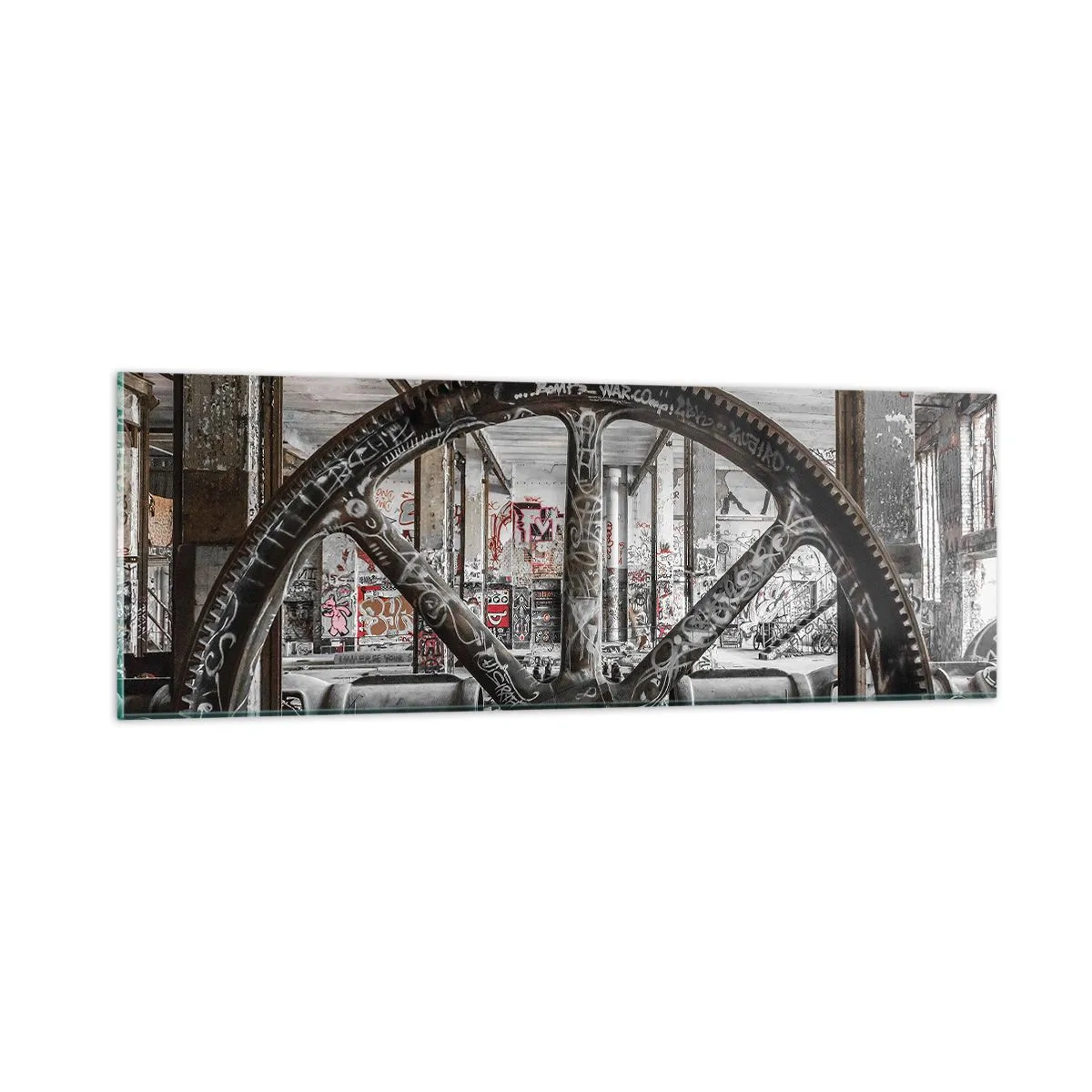 Obraz na skle - Tajný život továrne - 90x30 cm