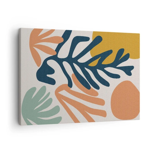 Obraz na plátne - Farebné listy v abstraktnom štýle - 70x50cm - Koralové more - Moderná nástenná dekorácia do obývacej izby a spálne ARTTOR