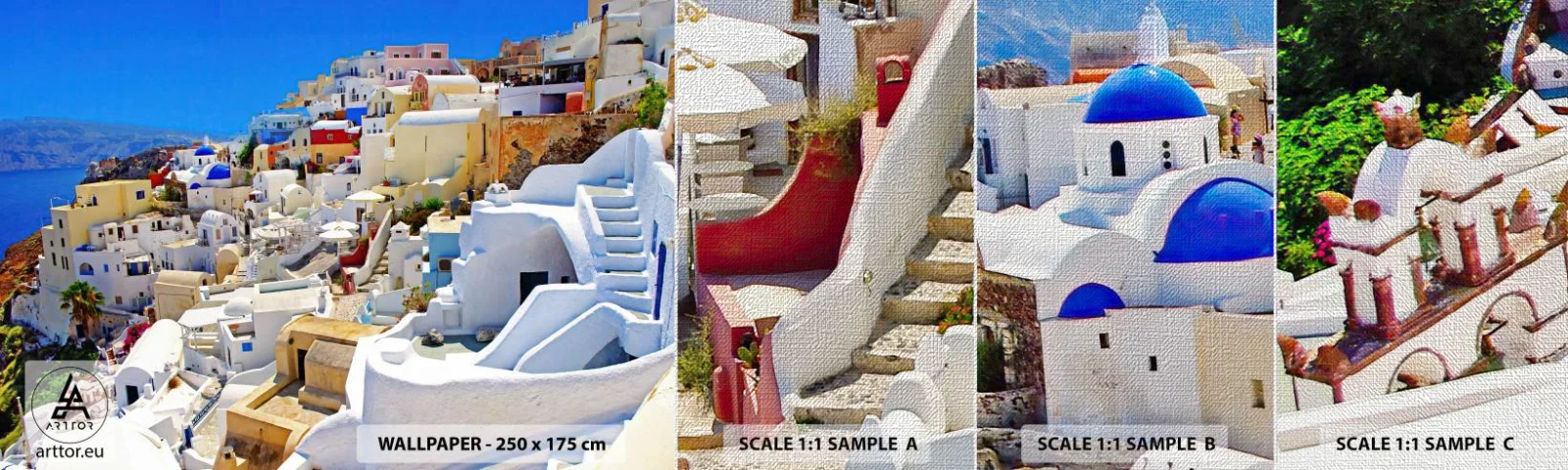 Vzorka fototapety Premium Canvas - Sen o gréckom lete - Architektúra, Krajina, Santorini - 100x30 cm