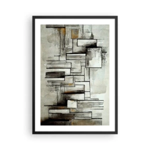 Plagát v čiernom ráme - Abstraktná geometrická kompozícia v odtieňoch sivej a čiernej - 50x70cm - Sila jednoduchosti - Moderná nástenná dekorácia do obývacej izby a spálne ARTTOR