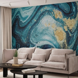 Fototapeta Standard Eco - Abstraktná kompozícia v odtieňoch modrej a zlatej - 100x70cm - Modrý vír - Moderná nástenná dekorácia do obývacej izby a spálne ARTTOR