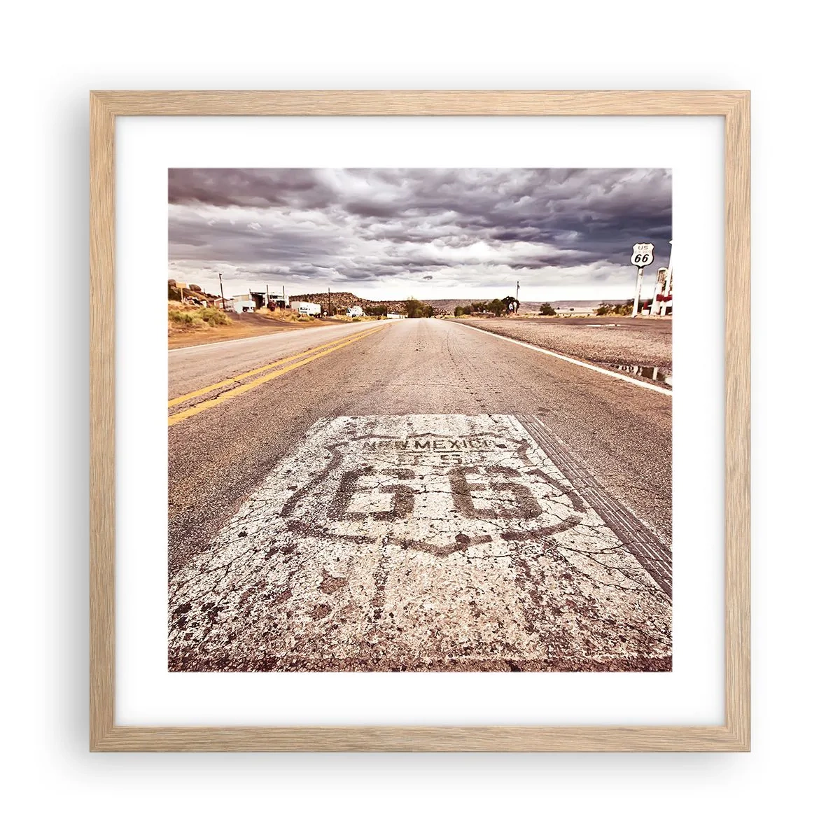 Plagát v ráme zo svetlého duba - Mother Road - americká legenda - 40x40 cm