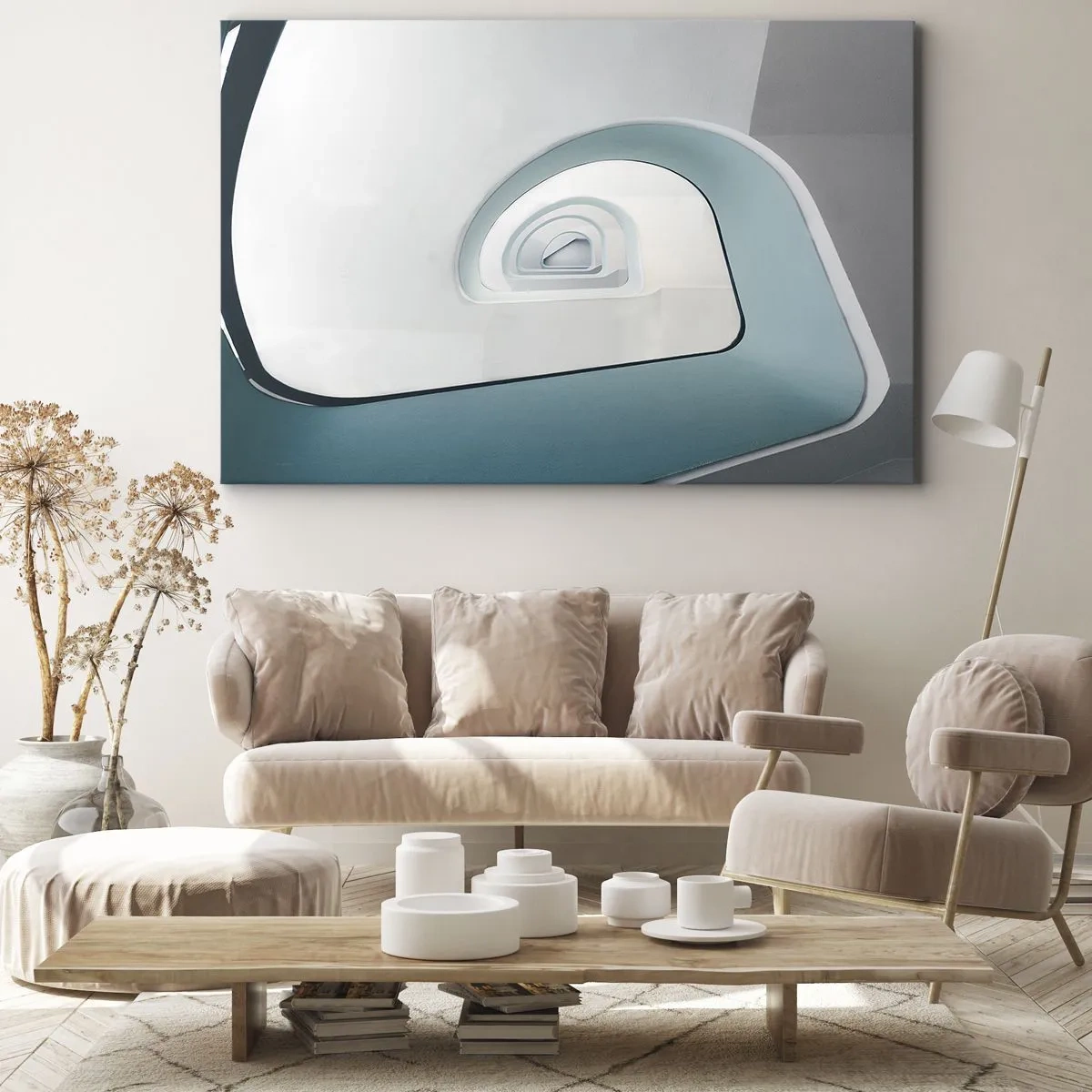 Obraz na plátne - Minimalistická architektúra so zaoblenými líniami - 70x50cm - Na dno modrej - Moderná nástenná dekorácia do obývacej izby a spálne ARTTOR