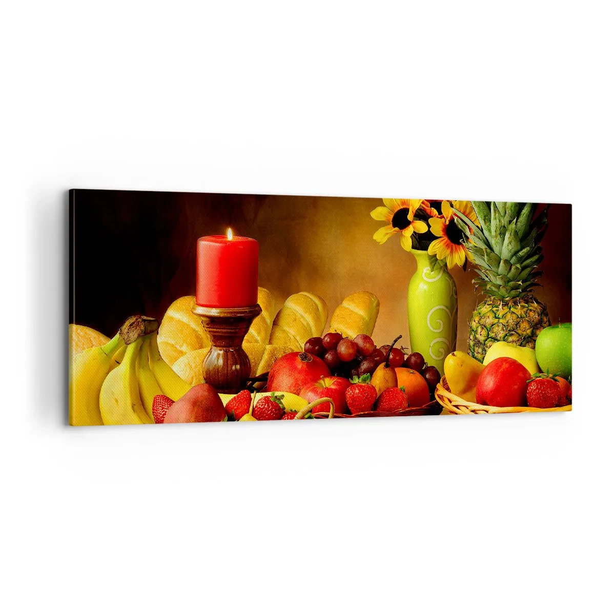 Obraz na plátne - Zátišie s pečivom a ovocím - 100x40 cm
