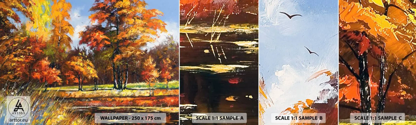 Vzorka Fototapeta Standard Eco - Krajinka v zlatej a hnedej - Krajina, les, impresionizmus - 100x30 cm