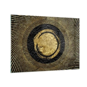 Obraz na skle - Zlatý kruh s lúčmi na čiernom pozadí v očarujúcom štýle - 70x50cm - Glamour - Moderná nástenná dekorácia do obývacej izby a spálne ARTTOR