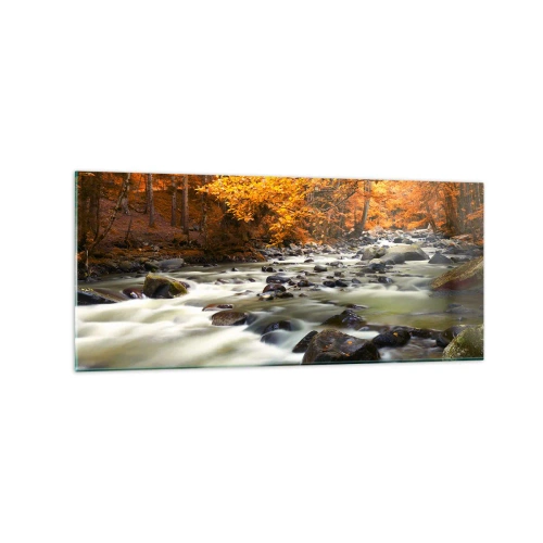 Obraz na skle - Potok v zlatom lese - 120x50 cm