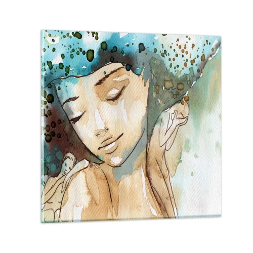 Obraz na skle - Lady in blue - 30x30 cm