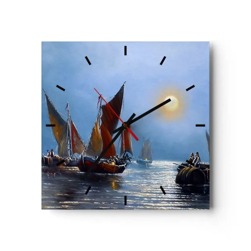 Nástenné hodiny - Nočný rybolov - 30x30 cm