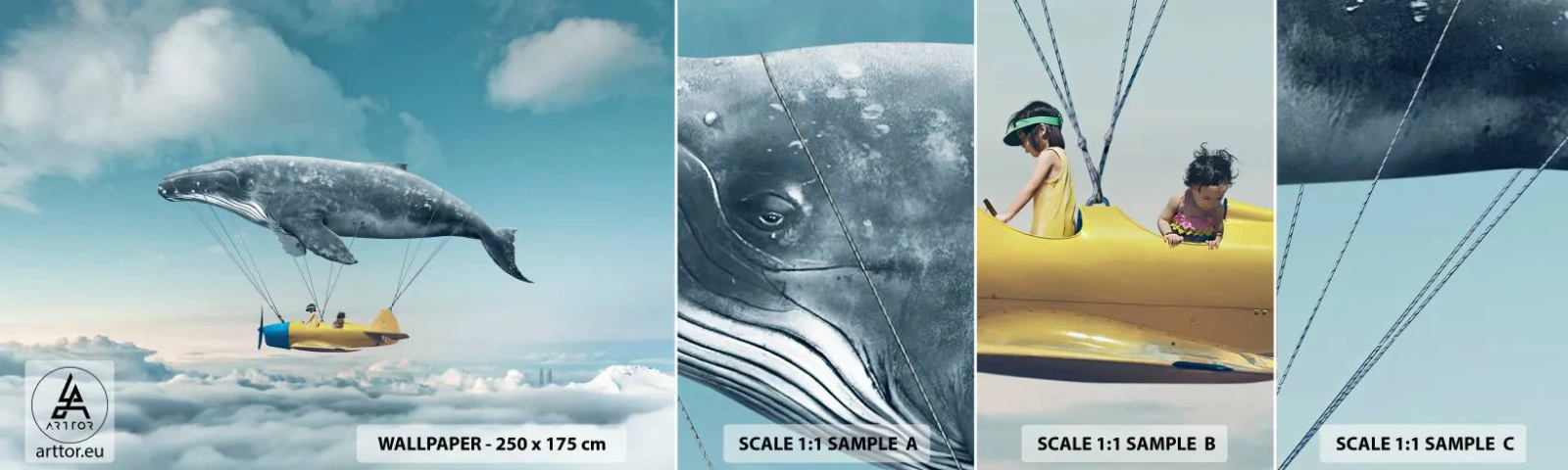 Vzorka Fototapeta Standard Eco - Prečo by nie? - Veľryba, deti, Lietadlo - 100x30 cm