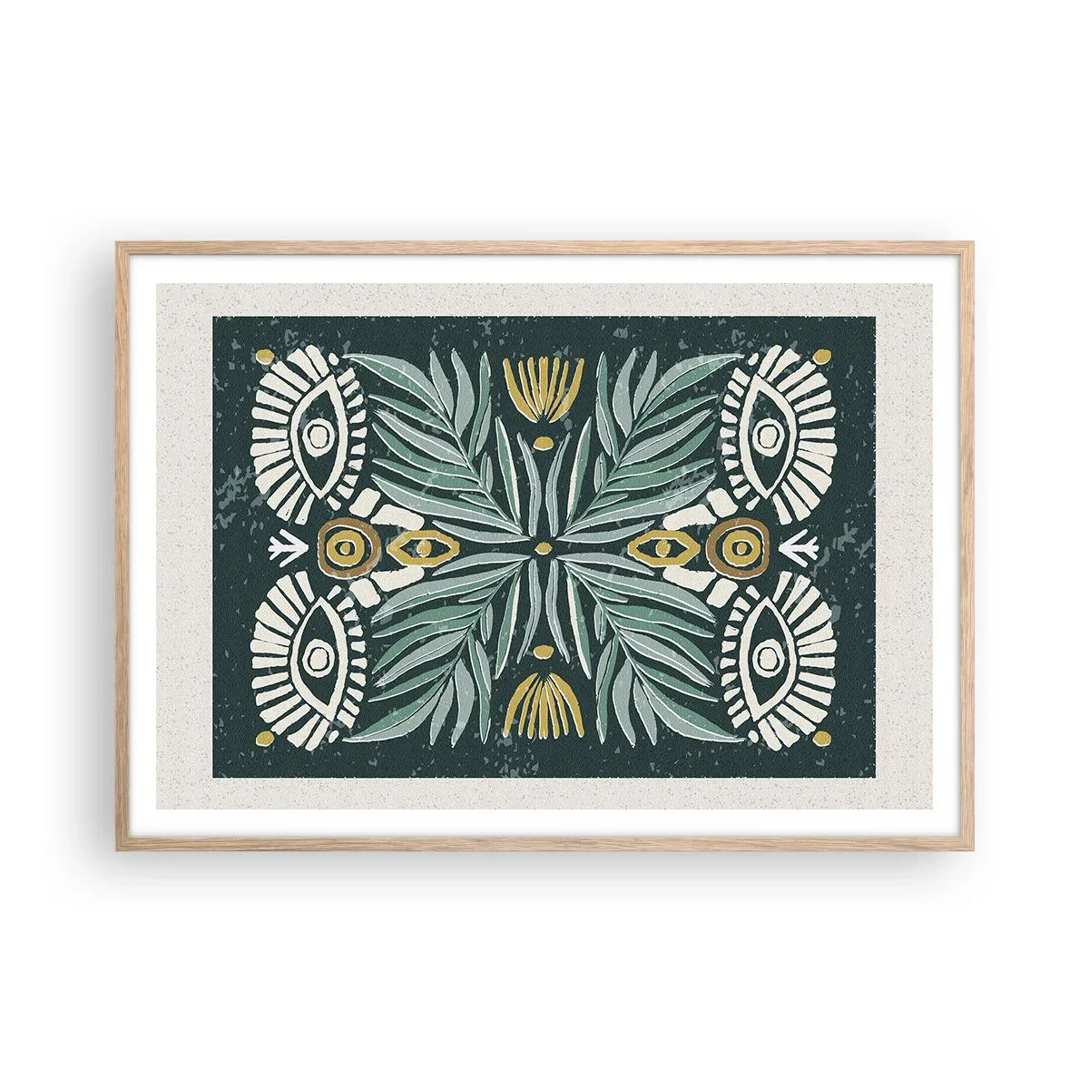 Plagát v ráme zo svetlého duba - Ako ľudová vystrihovačka - 100x70 cm