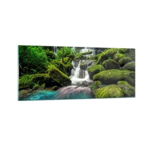 Obraz na skle - Tyrkys, zafíry a tekuté striebro - 100x40 cm