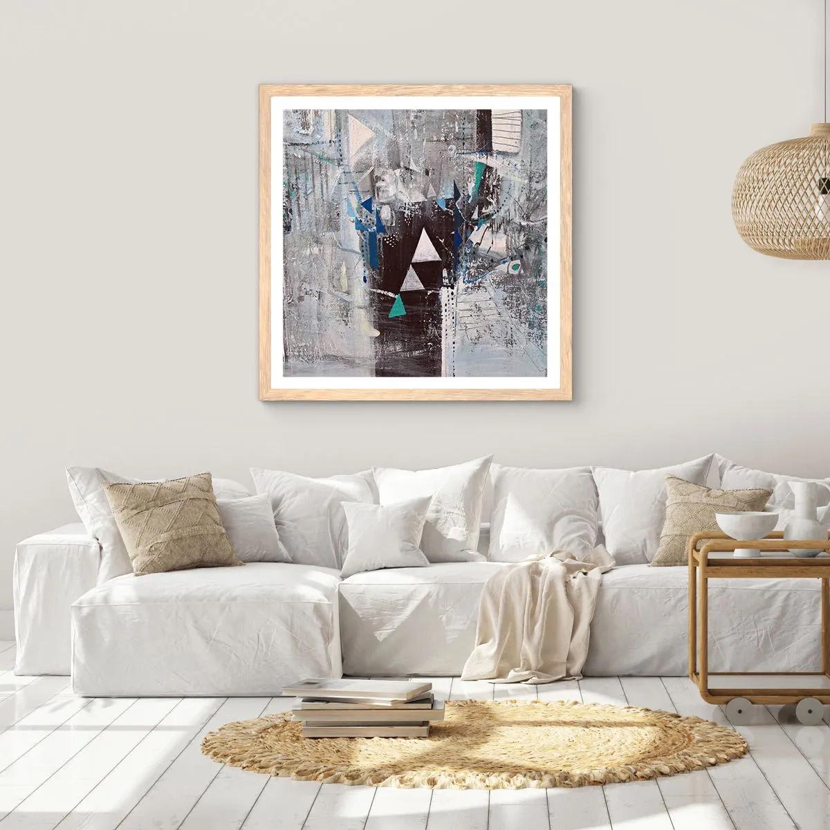 Plagát v ráme zo svetlého duba - Prednostné poradie trojuholníkov - 30x30 cm