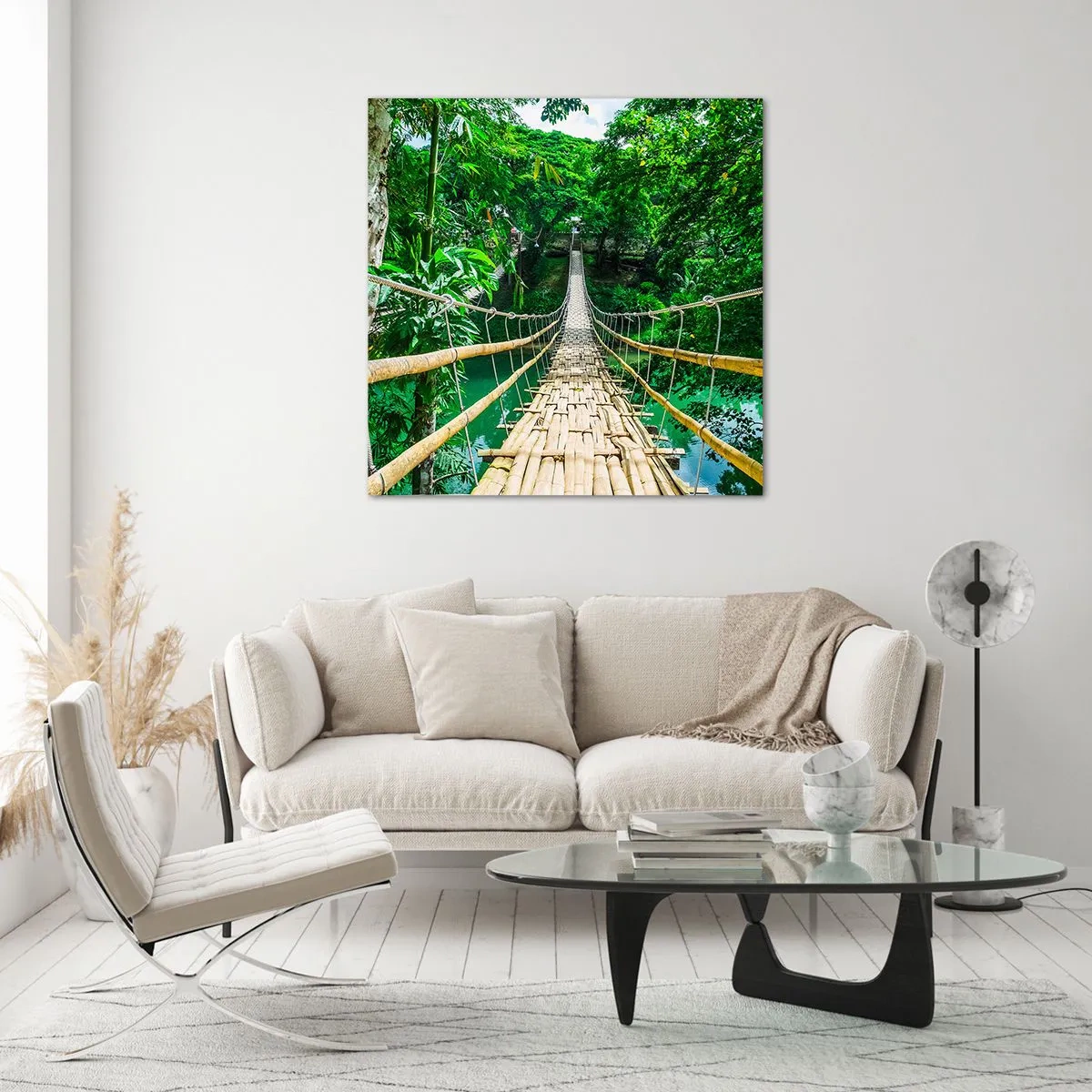 Obraz na skle - Opičí most nad zeleňou - 50x50 cm