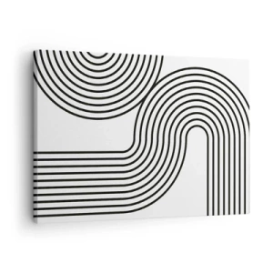 Obraz na plátne - Abstraktný obraz s čiernymi čiarami vytvárajúcimi geometrické vzory na bielom pozadí. - 70x50cm - V zákrute - Moderná nástenná dekorácia do obývacej izby a spálne ARTTOR