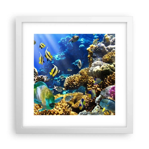 Plagát v bielom ráme - Veľká prevádzka na prázdninovom chodníku - 30x30 cm