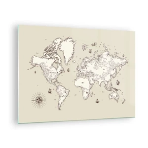 Obraz na skle - Štylizovaná mapa sveta v klasickej verzii - 70x50cm - Cesta okolo sveta - Moderná nástenná dekorácia do obývacej izby a spálne ARTTOR