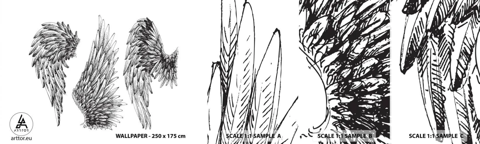 Vzorka Fototapeta Standard Eco - Aj ty sa môžeš stať anjelom - Vtáčie pierko, Krídla, Grafika - 100x30 cm