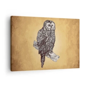 Obraz na plátne - Sova v ornamentálnom štýle na béžovom pozadí - 70x50cm - Majstrovské ornamenty múdrosti - Moderná nástenná dekorácia do obývacej izby a spálne ARTTOR